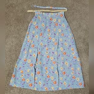 Vintage F.T. Studio with belt Light Blue Maxi Skirt Floral